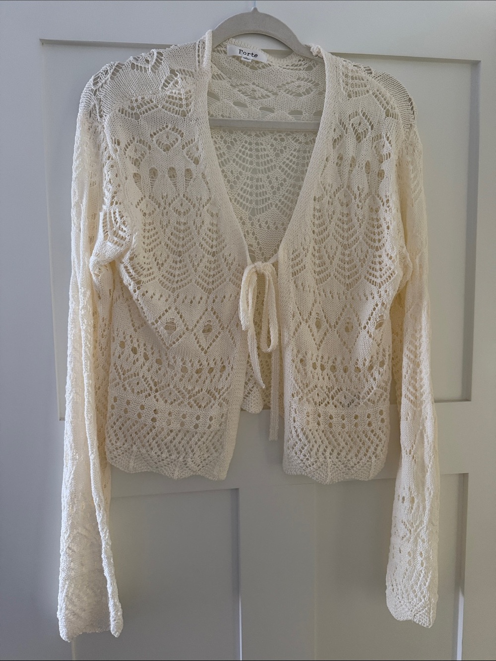 Forte Cream Crochet Tie-Front Cardigan